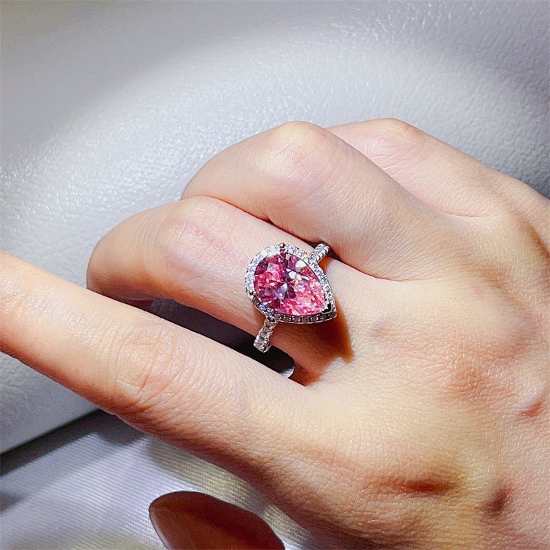 Pear Shaped Moissanite Halo Ring for Women, Pink & Blue Stone Engagement Ring, 1 Carat 2 Carat 5 Carat Promise Ring – view 4