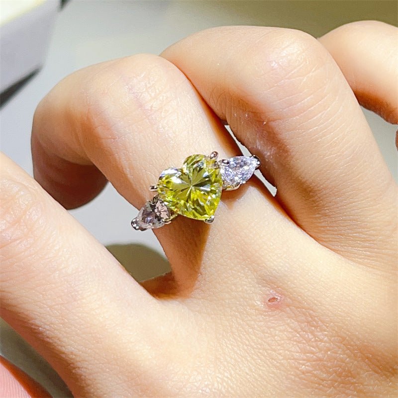 Yellow Heart Moissanite Ring for Women, Three-Stone Engagement Ring, 1 Carat 2 Carat 3 Carat Ring – view 4
