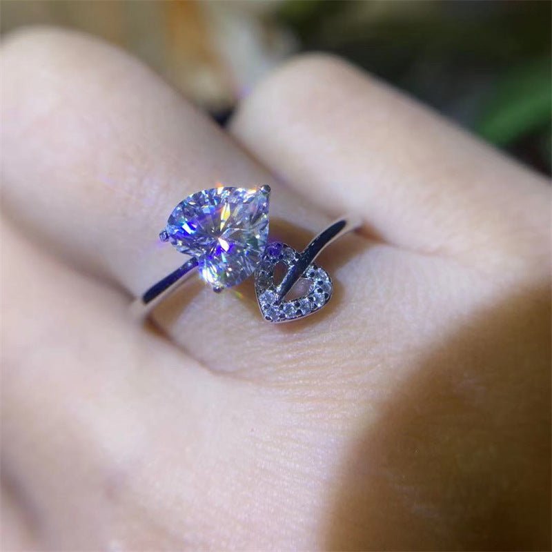 Heart Moissanite Ring for Women, Adjustable Open Promise Engagement Ring – view 4