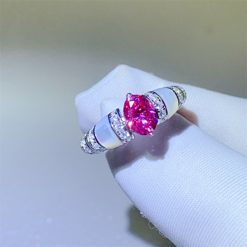 Pear Shape Moissanite Ring for Women with Pavé Accent Band, Pink or Mint Stone, Halo Style Promise Engagement Ring – view 4