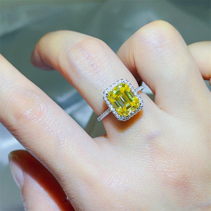 3 Carat Yellow Emerald Cut Moissanite Halo Ring for Women – view 4