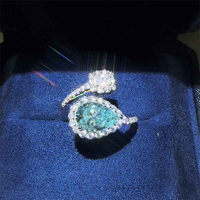 Green Pear Moissanite Ring for Women, 2 Carat VVS1 Halo Open Ring – view 4