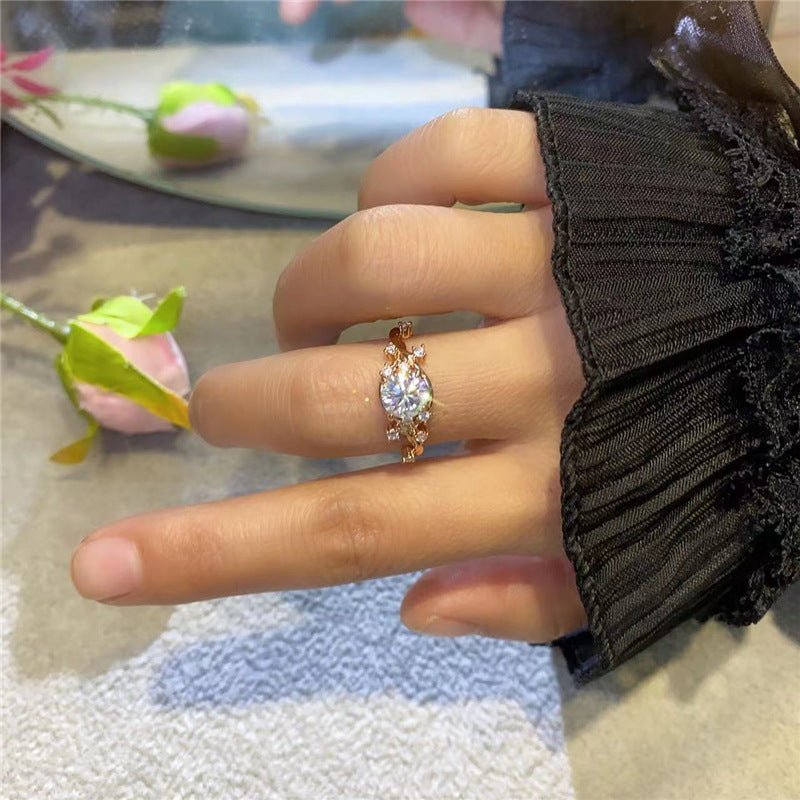 Rose Gold Color Moissanite Ring for Women, Floral U-Shaped Solitaire Engagement Ring, 1 Carat Style, Sizes 8-19 – view 4