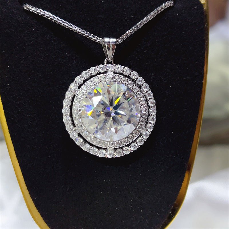 925 Silver Moissanite Pendant Necklace Round Halo 10 Carat Style Chain for Women – view 4