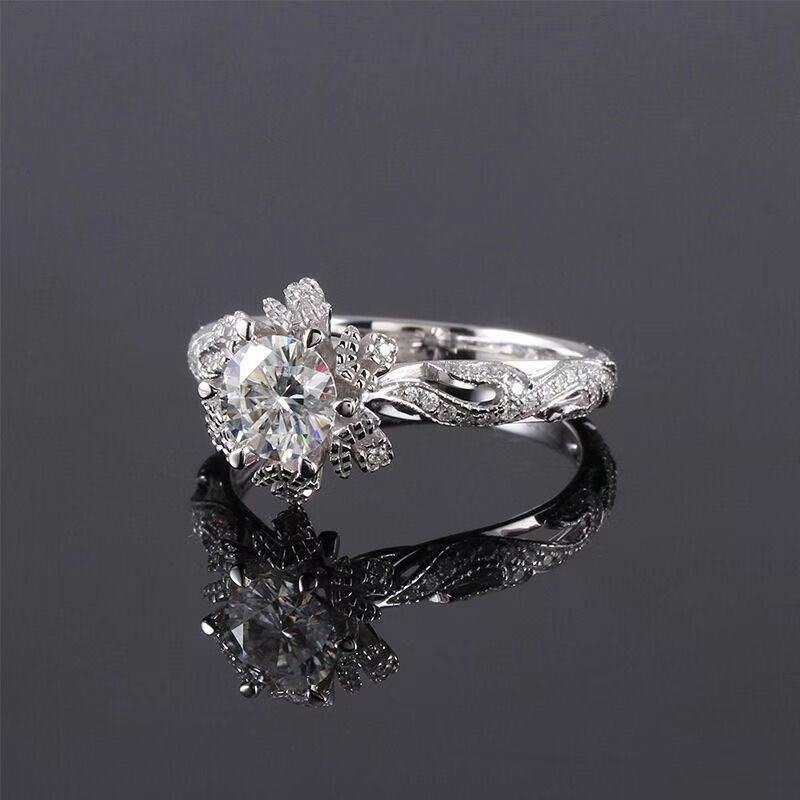 Vintage Floral Lace Moissanite Halo Ring for Women – view 4
