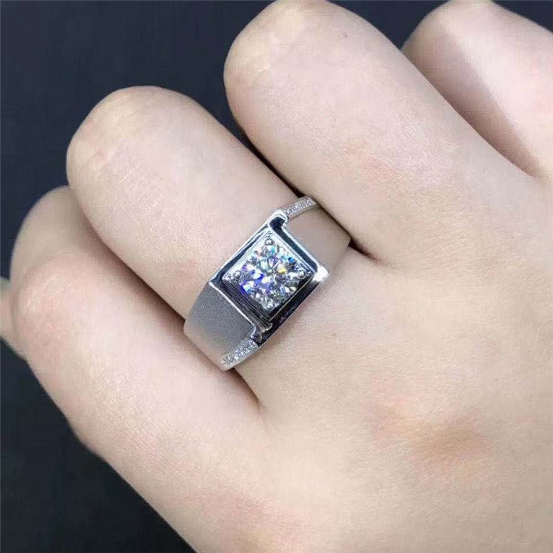 1 Carat Men’s Moissanite Ring, Square Solitaire Wedding Ring, Adjustable Size – view 4