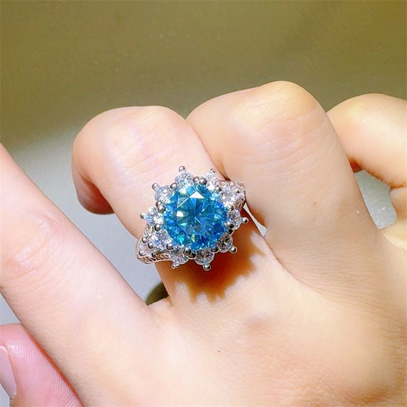 Blue Moissanite Ring for Women, 3 Carat Halo Style Engagement Ring – view 4