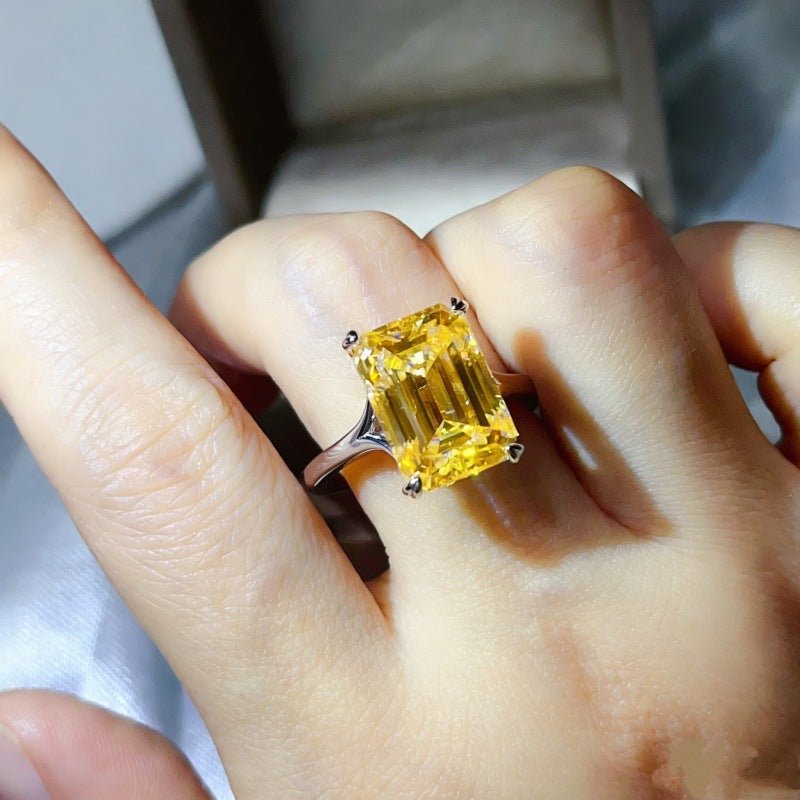 Emerald Cut Moissanite Ring for Women, Geometric Solitaire Engagement Ring, Color Stone Statement Ring – view 4