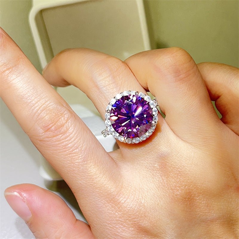 Purple Moissanite Halo Ring for Women, Round 10 Carat Statement Engagement Ring – view 4