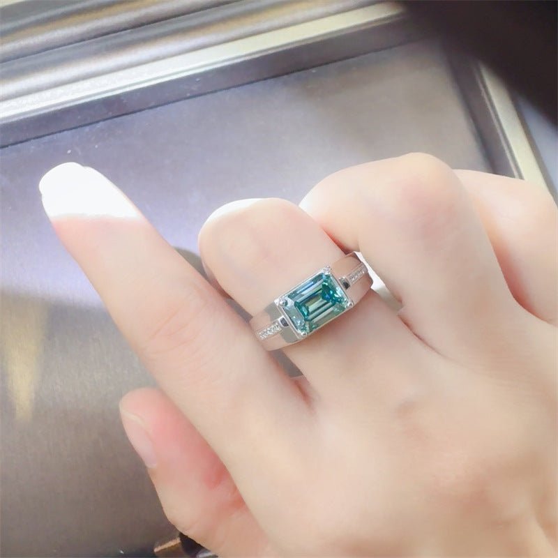 Emerald Cut Green Moissanite Ring, Geometric U-Shaped Engagement Ring, 1 Carat 2 Carat 3 Carat – view 4