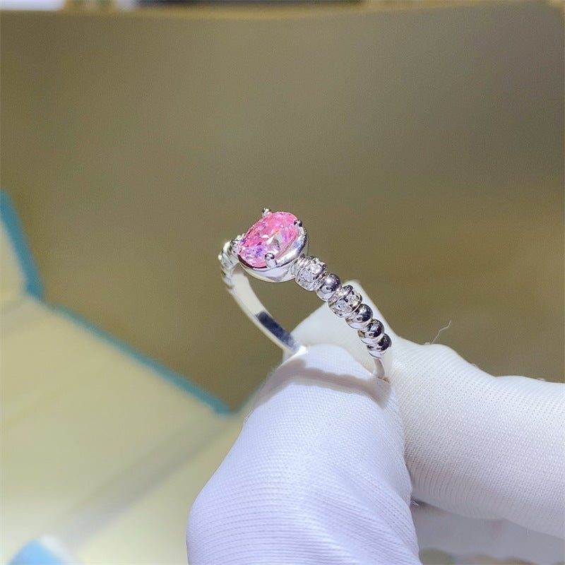 Pink Moissanite Ring for Women, 1 Carat Solitaire Style Promise Ring, U-Shape Band Fashion Engagement Ring – view 4