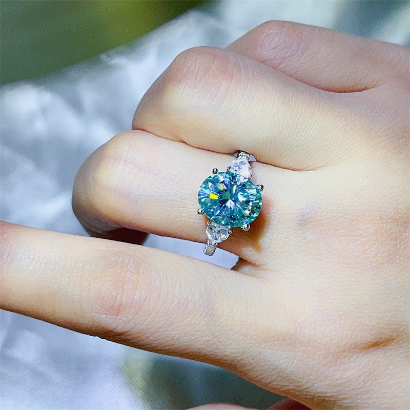 5 Carat Blue Green Moissanite Ring for Women, Micro Pave Halo Style Engagement Ring – view 4