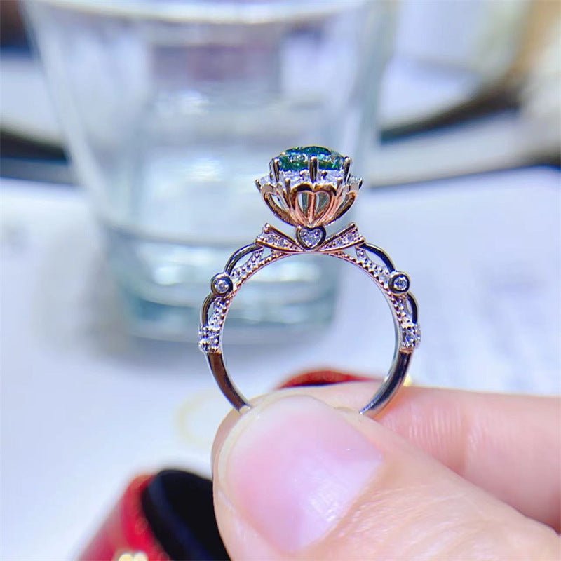 Green Moissanite Ring for Women, U-Shaped Micro-Pavé Solitaire Ring – view 4