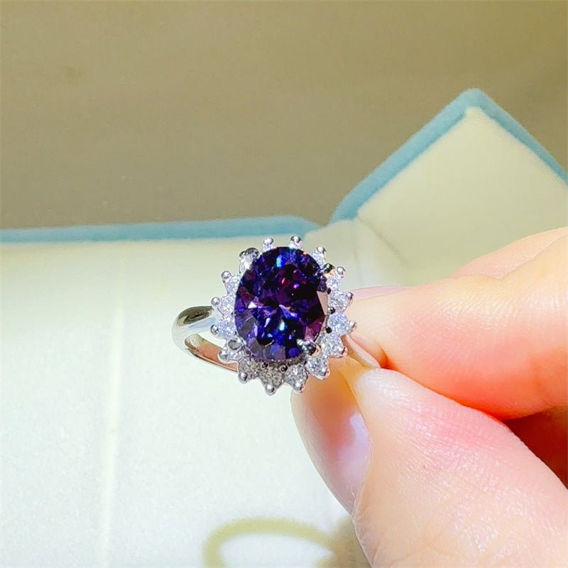Purple Oval 2 Carat Moissanite Halo Ring for Women – view 4