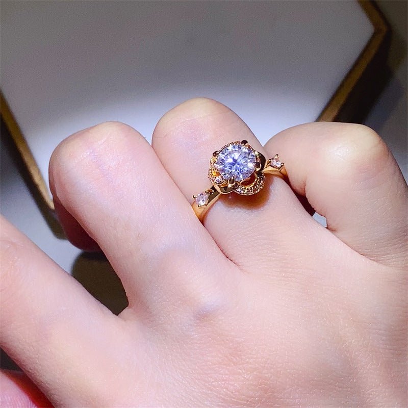 Moissanite Ring for Women, Gold-Tone U-Shape Solitaire Engagement Ring with Side Accents, 1 Carat Style Promise Ring – view 4