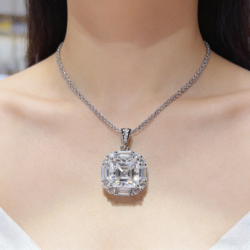 Moissanite Halo Pendant Necklace with Square-Cut Center Stone, Color & Carat Options – view 4
