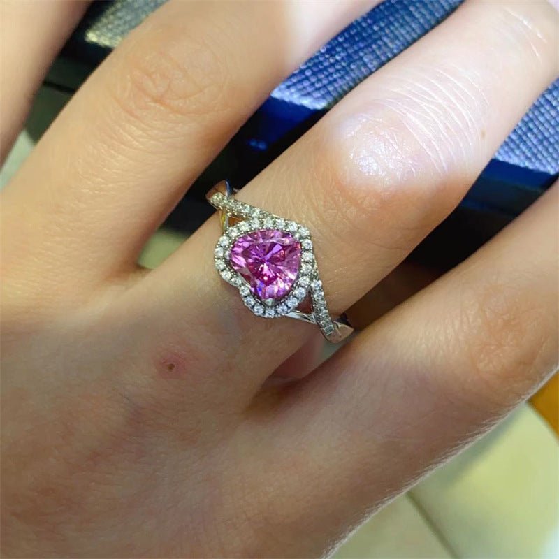 Pink Heart Moissanite Halo Ring, Twisted Band Promise Engagement Ring – view 4