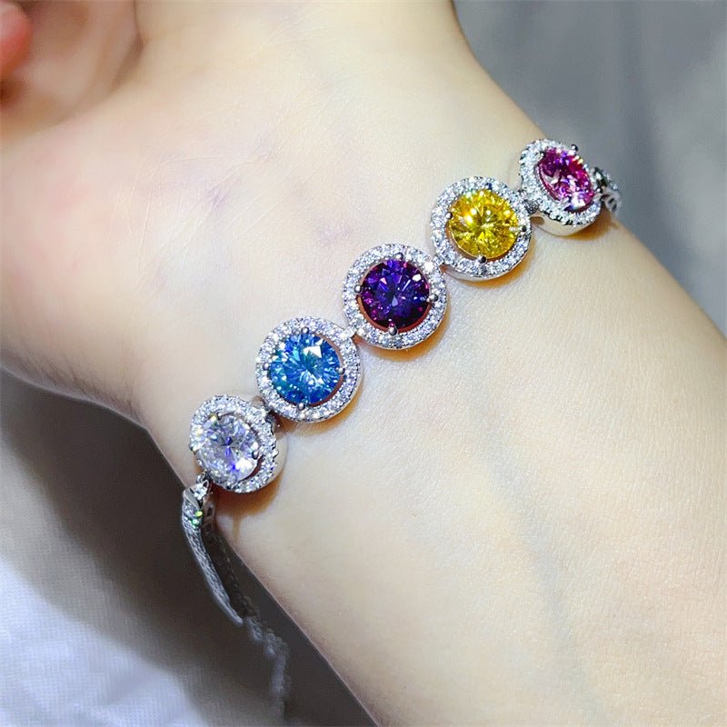 Colored Moissanite Tennis Bracelet with Round Halo Links for Women – view 4
