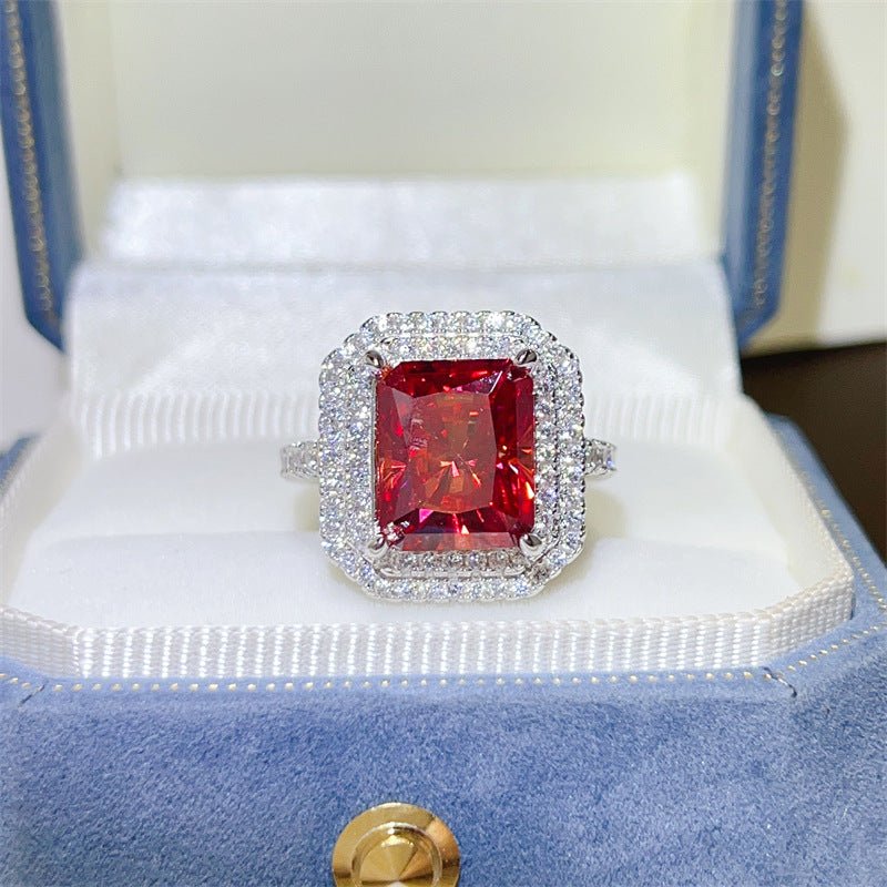 5 Carat Moissanite Halo Ring for Women, Emerald Cut Pink Statement Engagement Ring – view 4