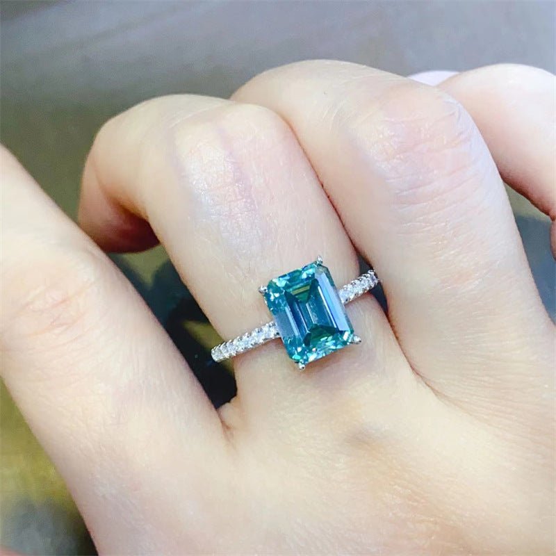 Emerald Cut Green Moissanite Ring for Women – Pave Band Engagement Style Ring, 1Ct 2Ct 3Ct 5Ct, Sizes 8-19 – view 4