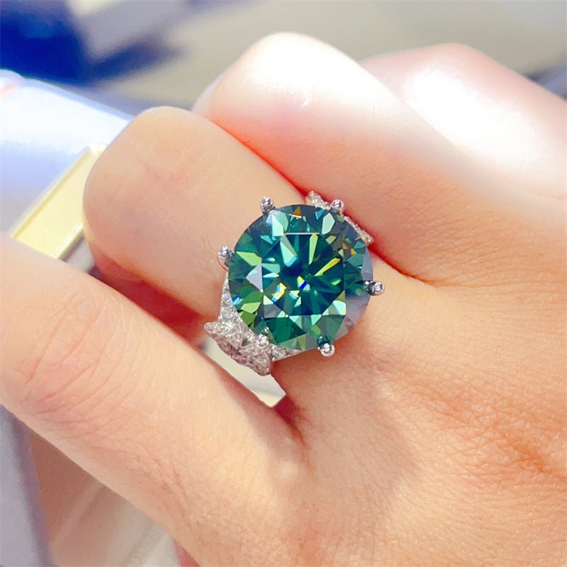 10 Carat Green Moissanite Ring for Women, Round Cut Engagement Ring with Side Accents – view 4