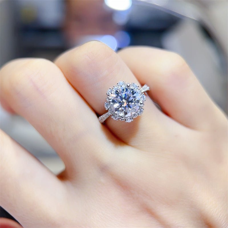 VVS Moissanite Halo Ring for Women, Floral Starburst Engagement Ring, D Color 1 Carat or 2 Carat Promise Ring – view 4