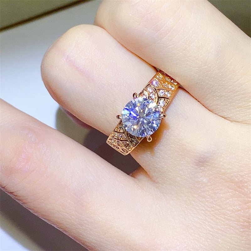 Moissanite Ring for Women, Round Cut Engagement Ring with Pavé Band – view 4