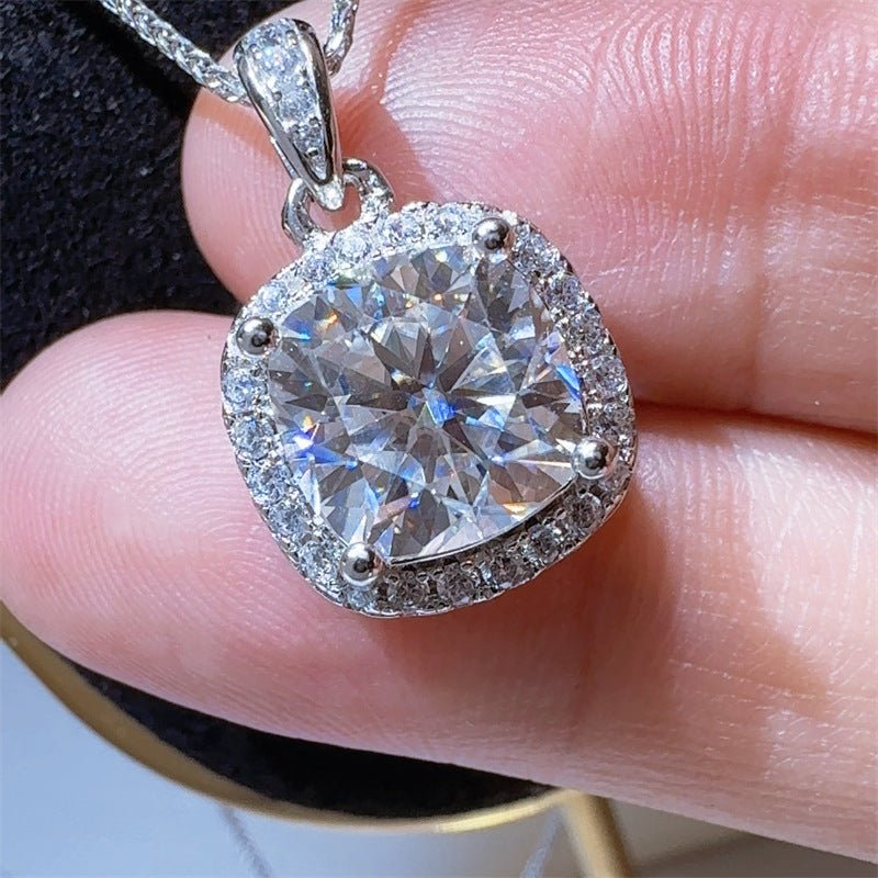 Moissanite Halo Pendant Necklace with Cushion Cut Stone, 1 to 5 Carat Style Gift Necklace – view 4