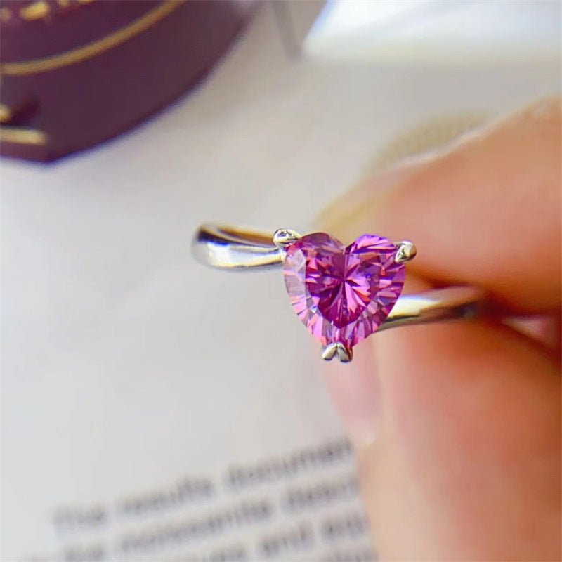Pink Heart Moissanite Ring for Women - 1 Carat Heart Cut Promise Engagement Ring – view 4