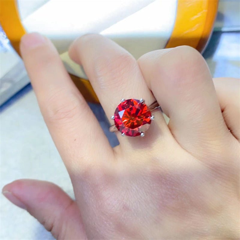 Red Round Moissanite Ring for Women, 5 Carat or 10 Carat VVS1 Solitaire Engagement Ring – view 4