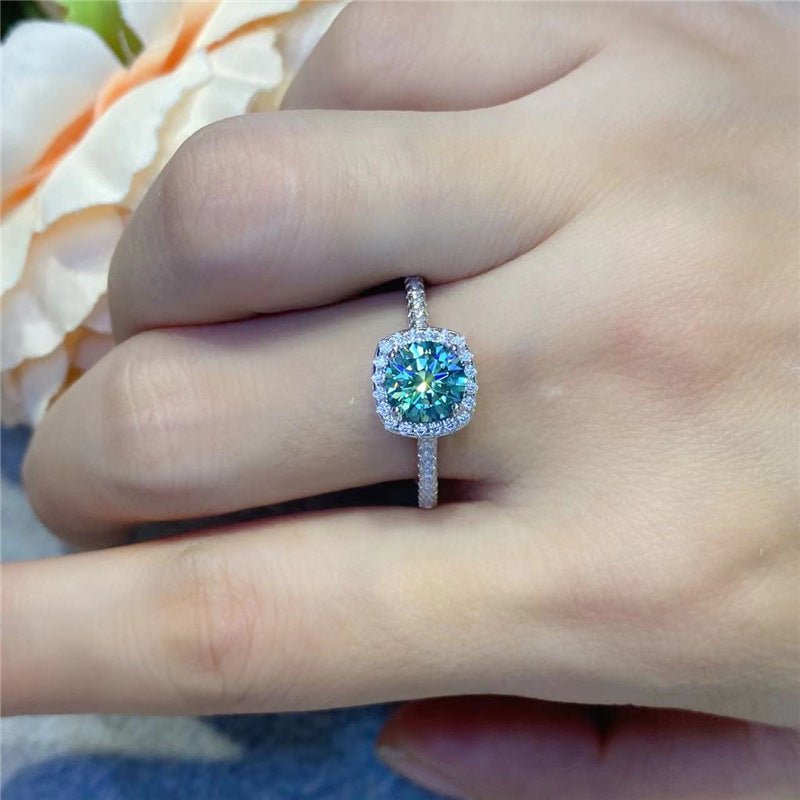 Green Moissanite Halo Ring for Women, Cushion Cut Solitaire Engagement Ring, Promise Ring, Available in 0.5 to 5 Carat Looks – view 4