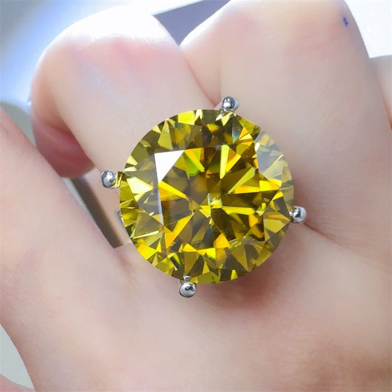 20 Carat Yellow Moissanite Ring for Women, Round Solitaire Engagement Style Ring – view 4