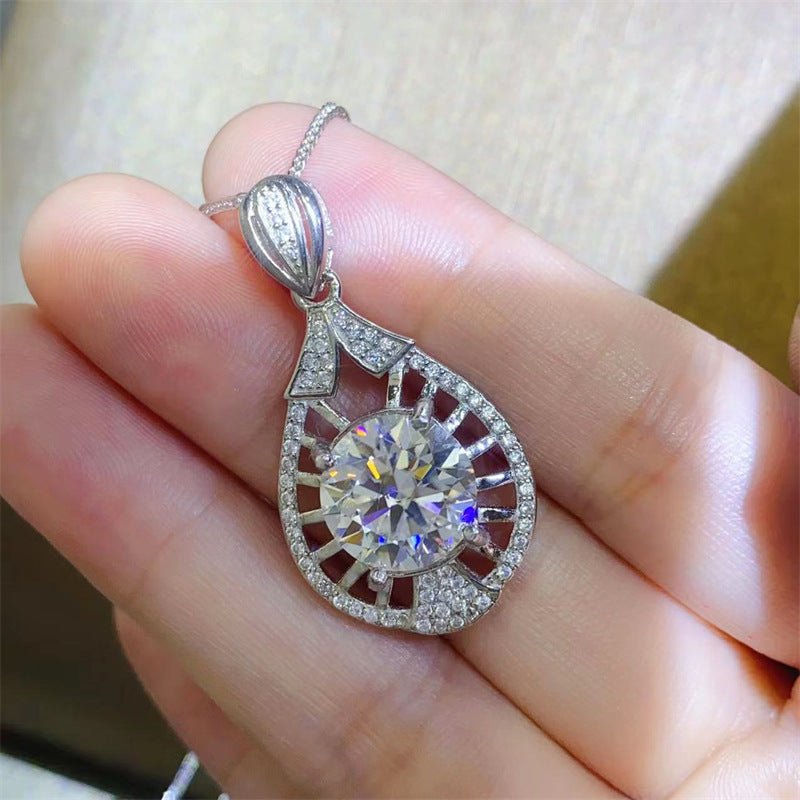 5 Carat D Color Moissanite Teardrop Pendant Necklace with Oval Center Stone – view 4