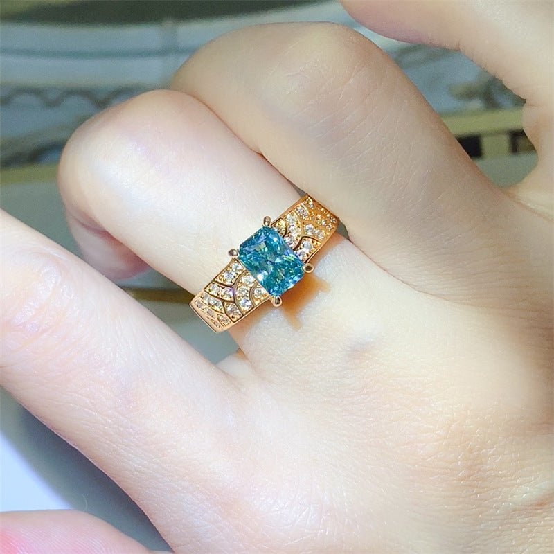 Emerald Green Moissanite Ring for Women, Rectangular Floral Halo Style Ring, Rose Gold Tone, 1 Carat Look, Sizes 8-20 – view 4