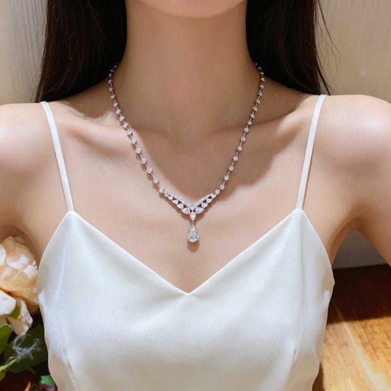 Moissanite Necklace in 925 Silver, Geometric Tennis Chain Evening Necklace for Women – view 4