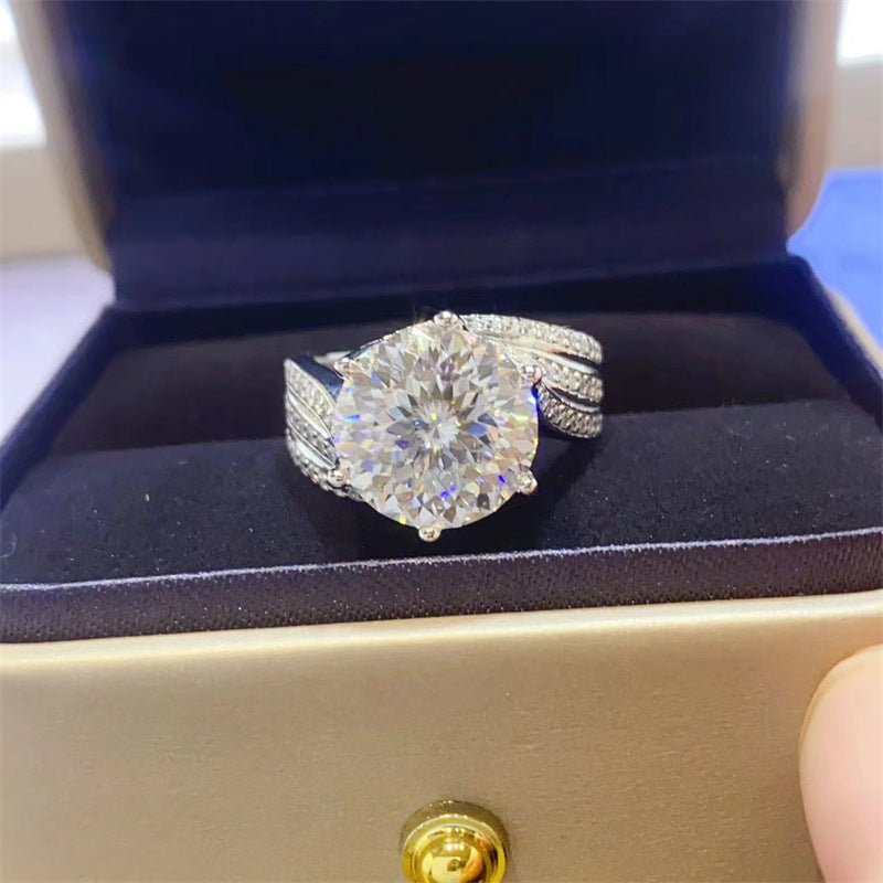 5 Carat Moissanite Ring for Women, Round Cut Engagement Ring, Pave Split Shank Statement Ring – view 4