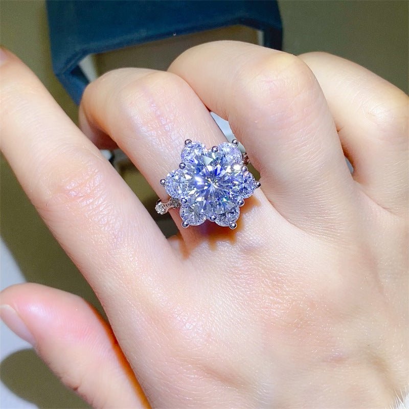 Moissanite Flower Cluster Ring for Women, Heart-Inspired Engagement Ring, 1 Carat 3 Carat 5 Carat Statement Ring – view 4