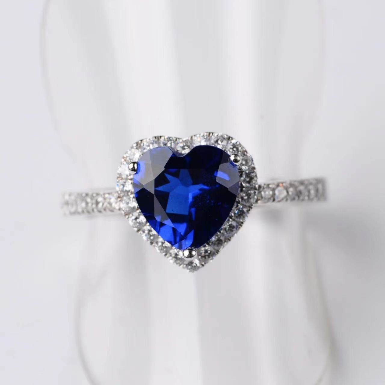 Blue Heart Moissanite Ring, Geometric Halo Promise Ring for Women, Sizes 9-19 – view 4