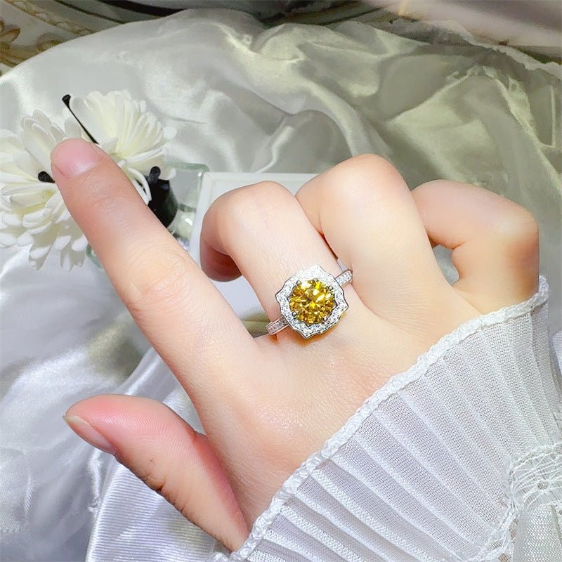Yellow Moissanite Halo Ring for Women, 1 Carat or 2 Carat Statement Engagement Ring – view 4