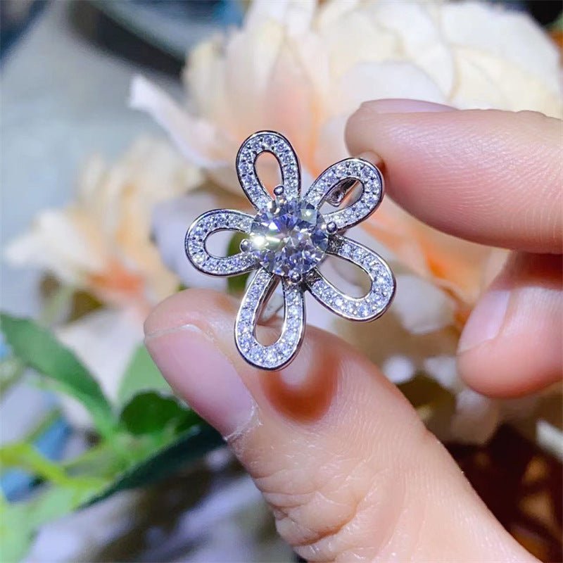 Moissanite Flower Ring for Women, 1 Carat Floral Engagement Ring, Promise Wedding Ring – view 4