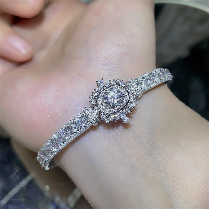 VVS1 Moissanite Tennis Bracelet for Women, Full Pavé Halo Bangle – view 4