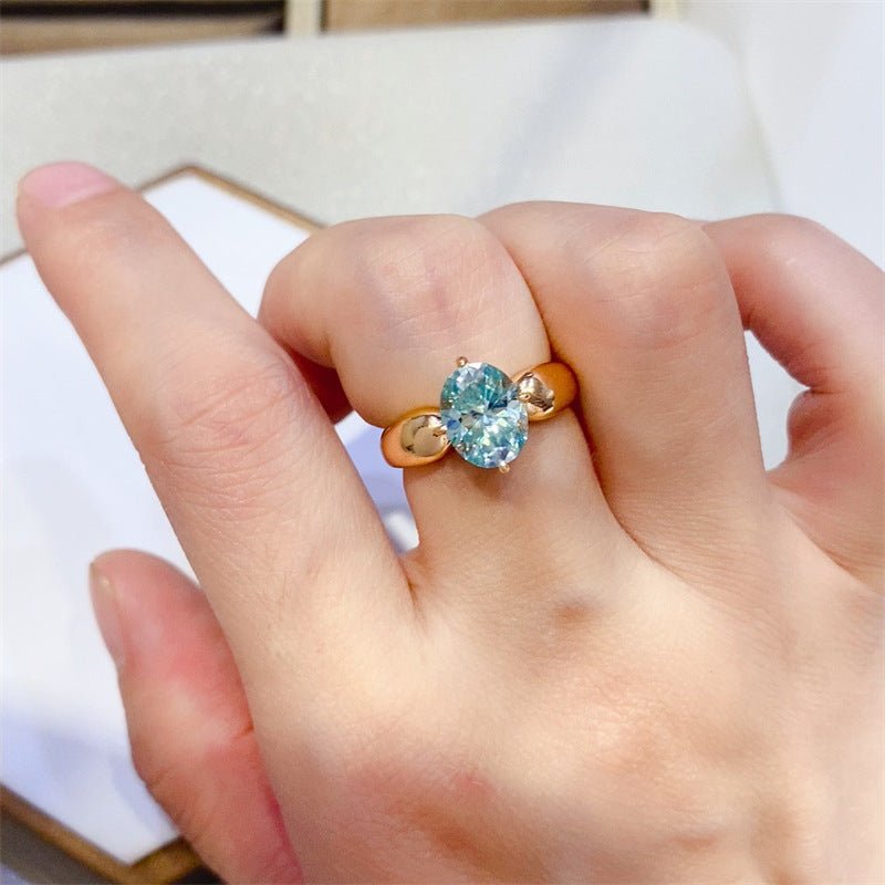 Green 2 Carat Moissanite Ring for Women, Vintage Rose Gold Tone Oval Statement Ring – view 4