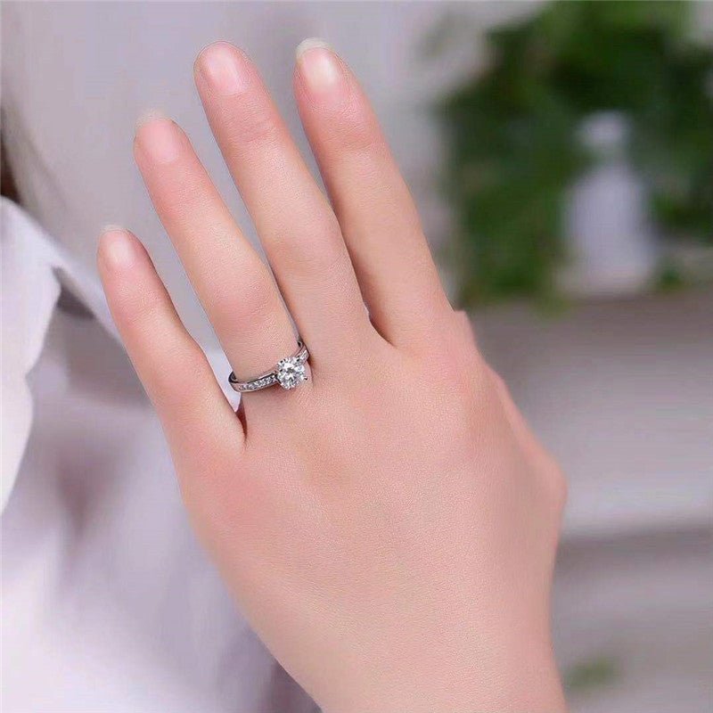 1 Carat Moissanite Ring for Women, Round Cut Four-Prong Solitaire Pave Band Engagement Ring – view 4