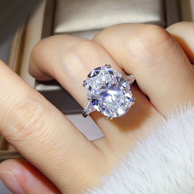 Oval Cut Moissanite Ring for Women, Large Solitaire Engagement Ring with Geometric Side Accents – view 4