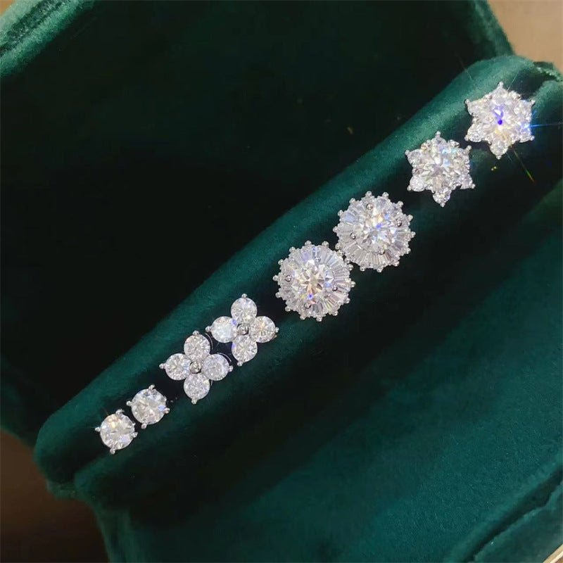 Moissanite Stud Earrings - Star, Daisy, Clover & Round Cluster S925 Ear Studs – view 4
