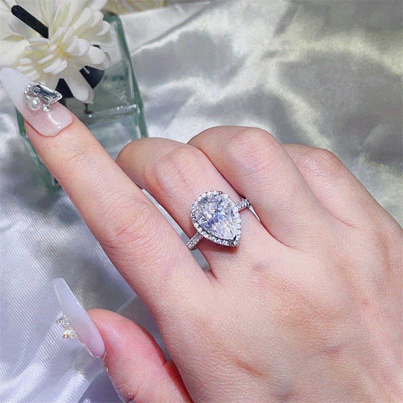 5 Carat Pear Cut Moissanite Halo Ring for Women, Geometric Pavé Band Promise Gift Ring – view 4