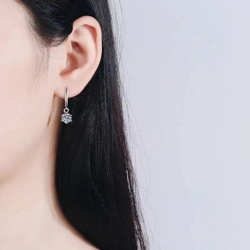Moissanite Drop Earrings, 18K Gold Hook Earrings, Round Cut Sparkle – view 4