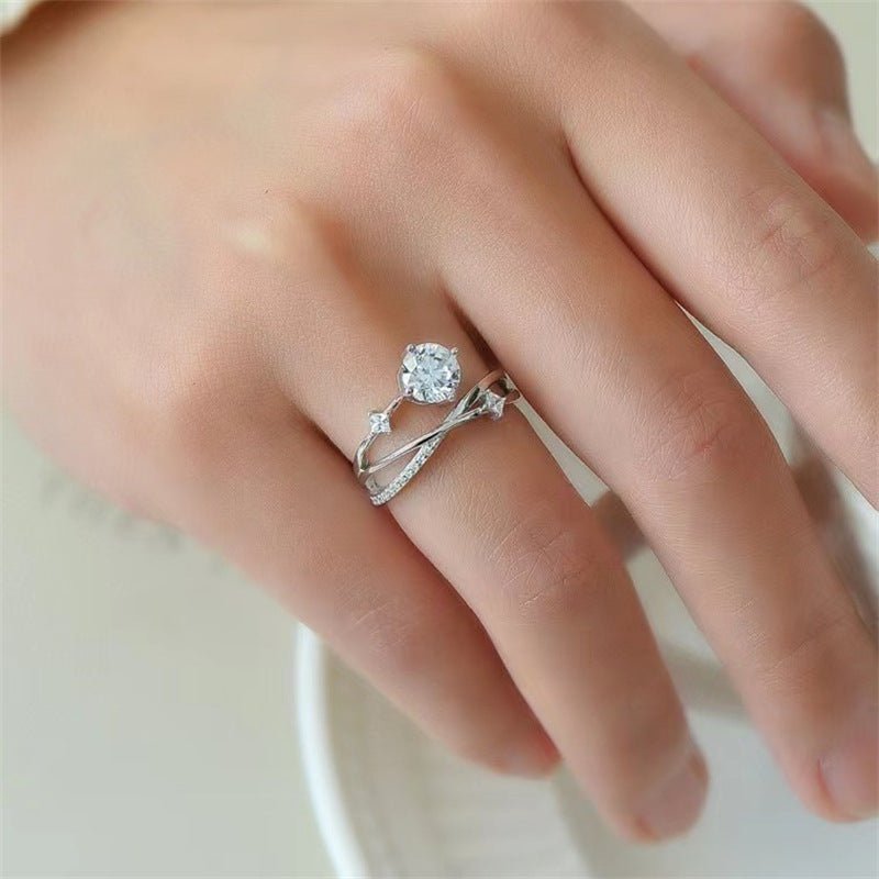 Two-Tone Floral Moissanite Ring for Women, Adjustable Promise Engagement Ring – view 4