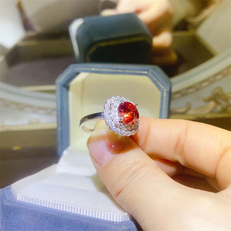 Red Halo Moissanite Ring for Women, Round Cut Statement Ring, Size 9-20 – view 4