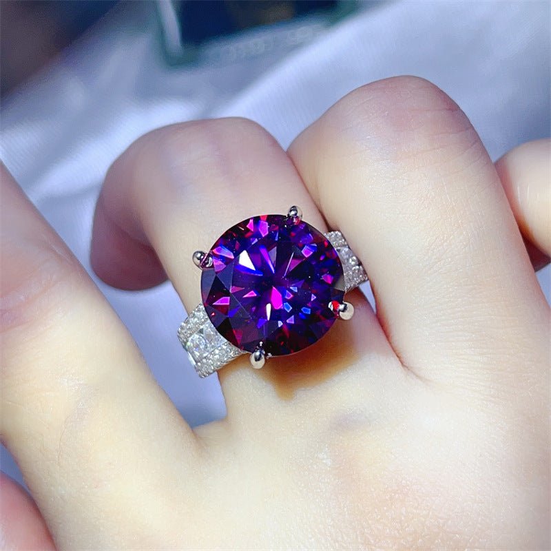 10 Carat Moissanite Ring with Triple Row Pavé Band, Round Statement Engagement Ring – view 16